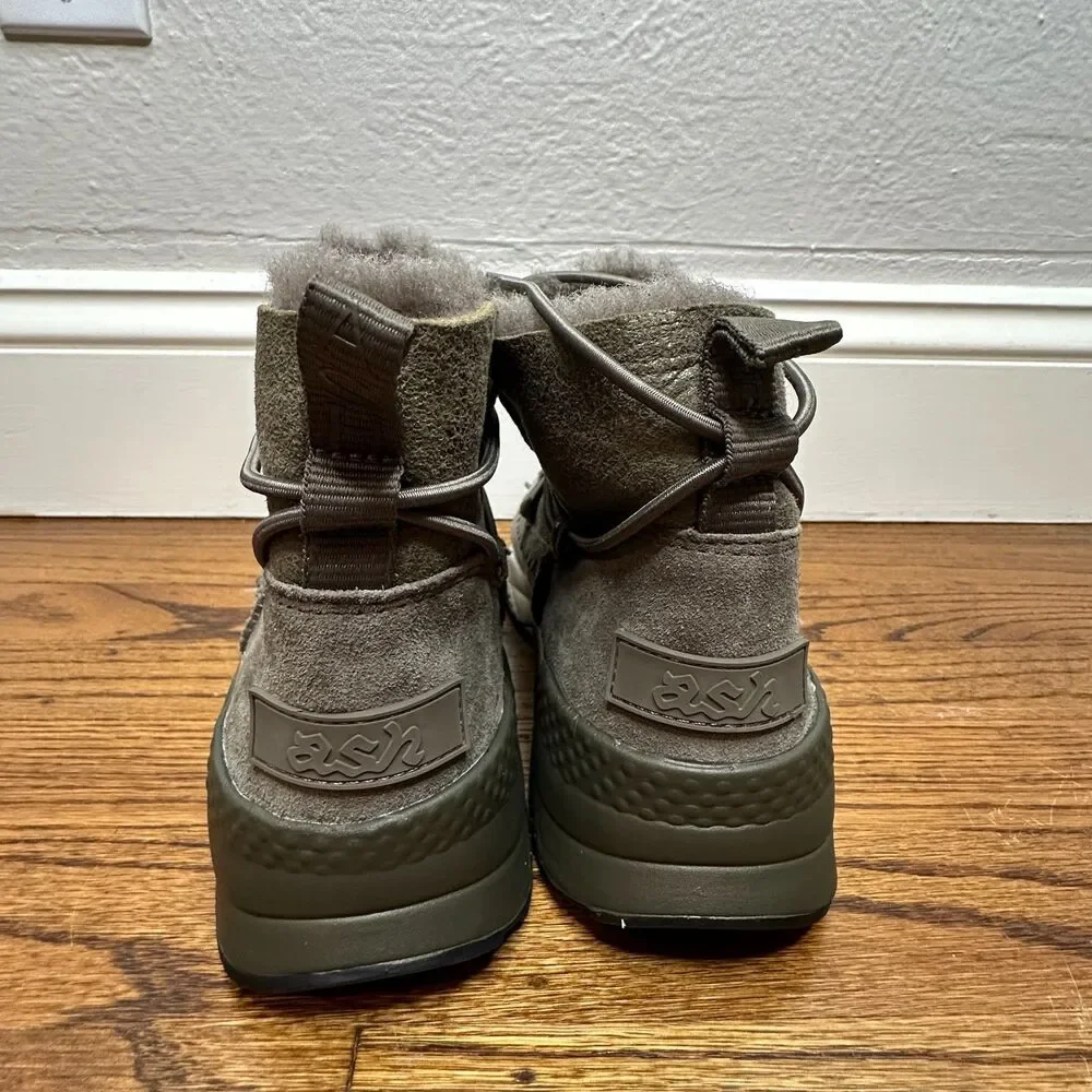 Ash‎ Mitsouko Shearling & Suede Sneaker Booties Olive Brown EU 39 / US 8.5-9 EUC